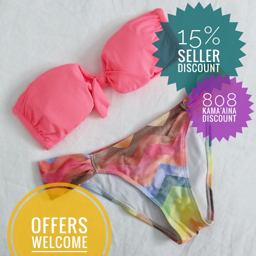 Victoria's Secret Bandeau Bikini (M) in Neon Multi